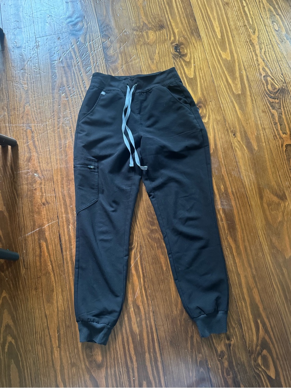 FIGS Black Technical Jogger Pants with Light Blue Drawstring
